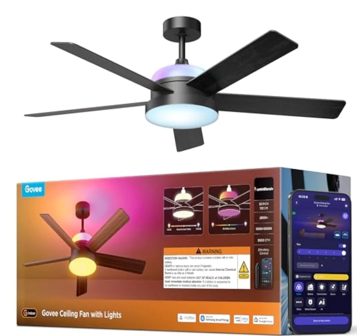Govee RGBWW+RGBICWW Ceiling Fan with Light